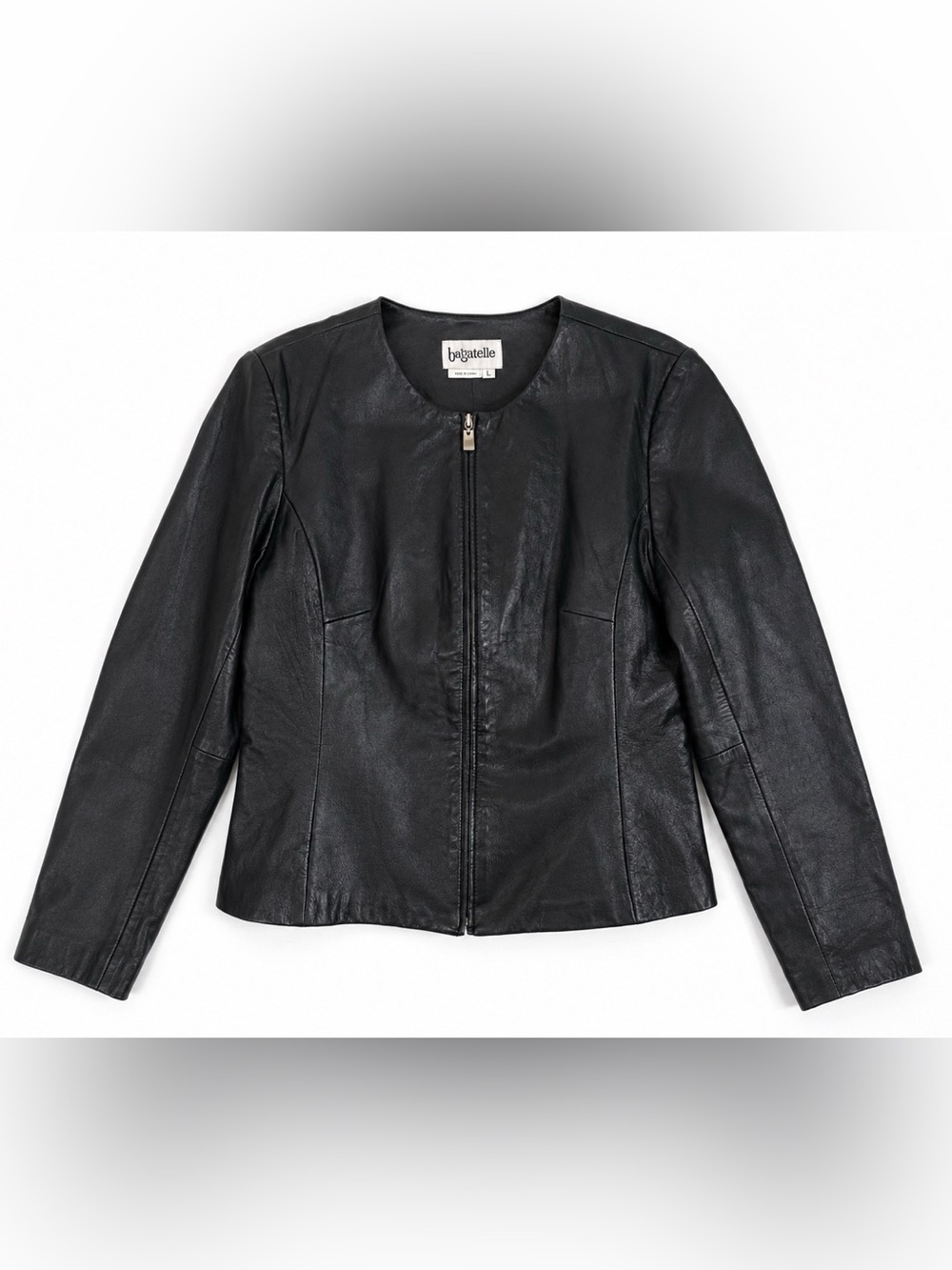 Edgy Moto-Chic 90s-Grunge Elevated Biker-Lite Black Leather Jacket, size Large - Picture 2 of 14